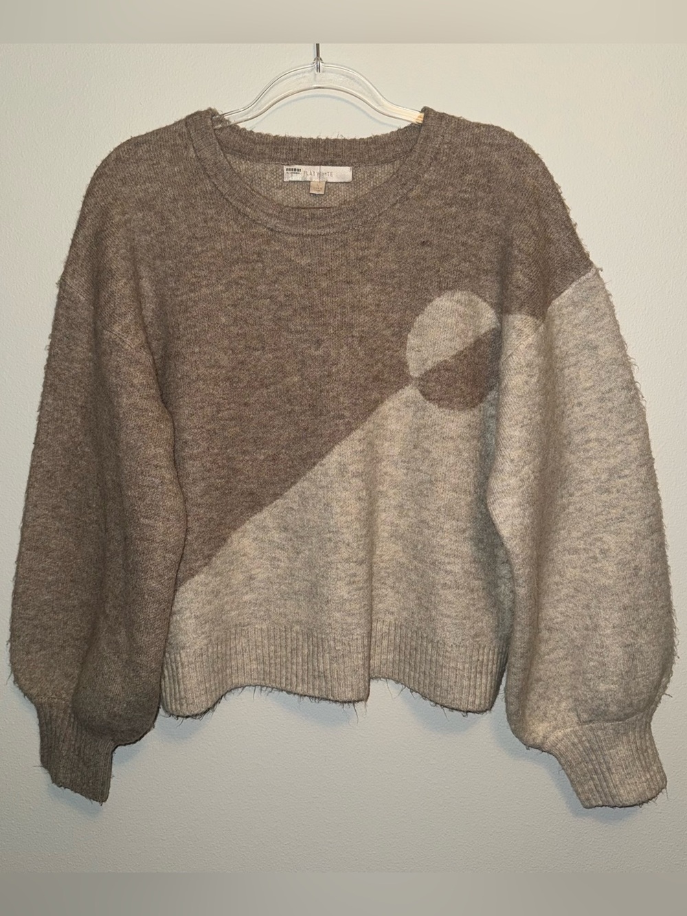 Anthropologie Flat White Tan Cream Ying Yang Acrylic Blend Sweater